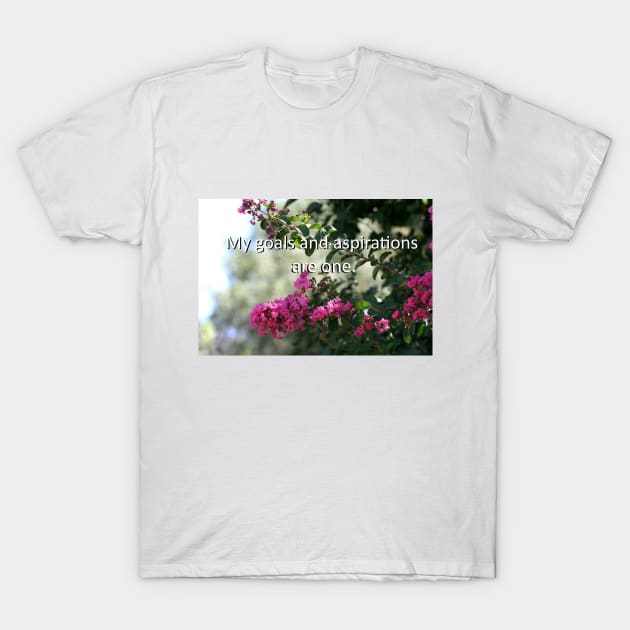 Manifestion mantra with nature flowering tree image T-Shirt by Dok's Mug Store